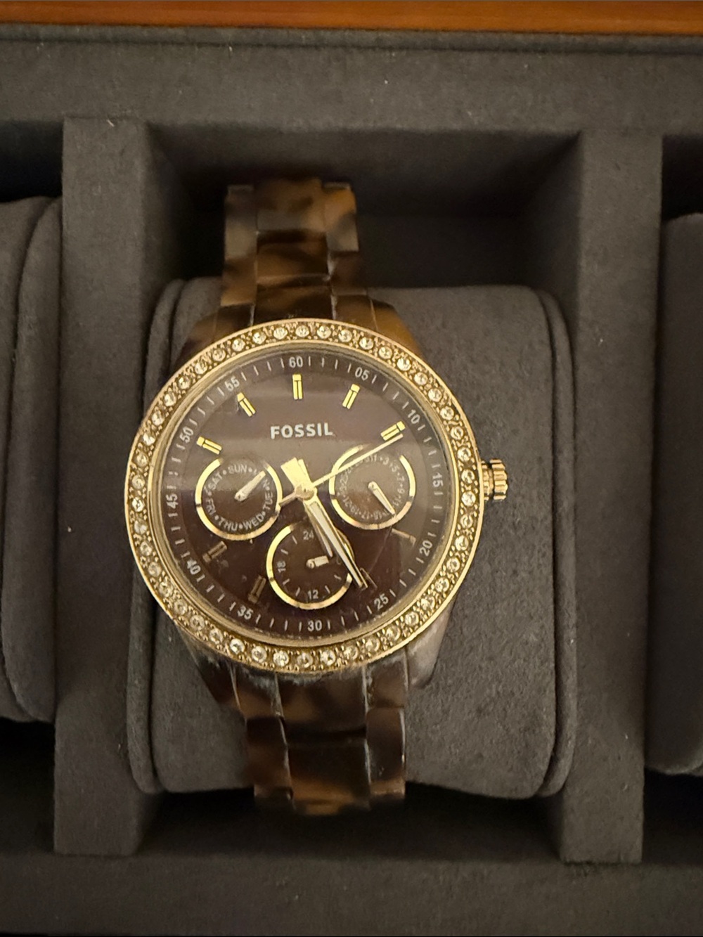 Fossil Gold-Tone Watch with Tortoiseshell Band
